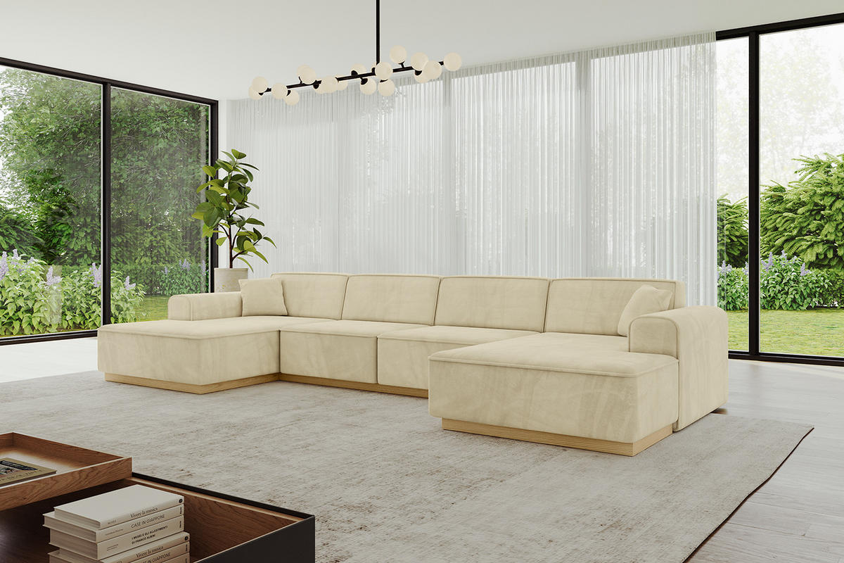 WOHNLANDSCHAFT IREA-U2-v2 - 382x165x81 cm Beige - Beige, Holzwerkstoff/Textil (382/81/165cm) - ALTDECOR