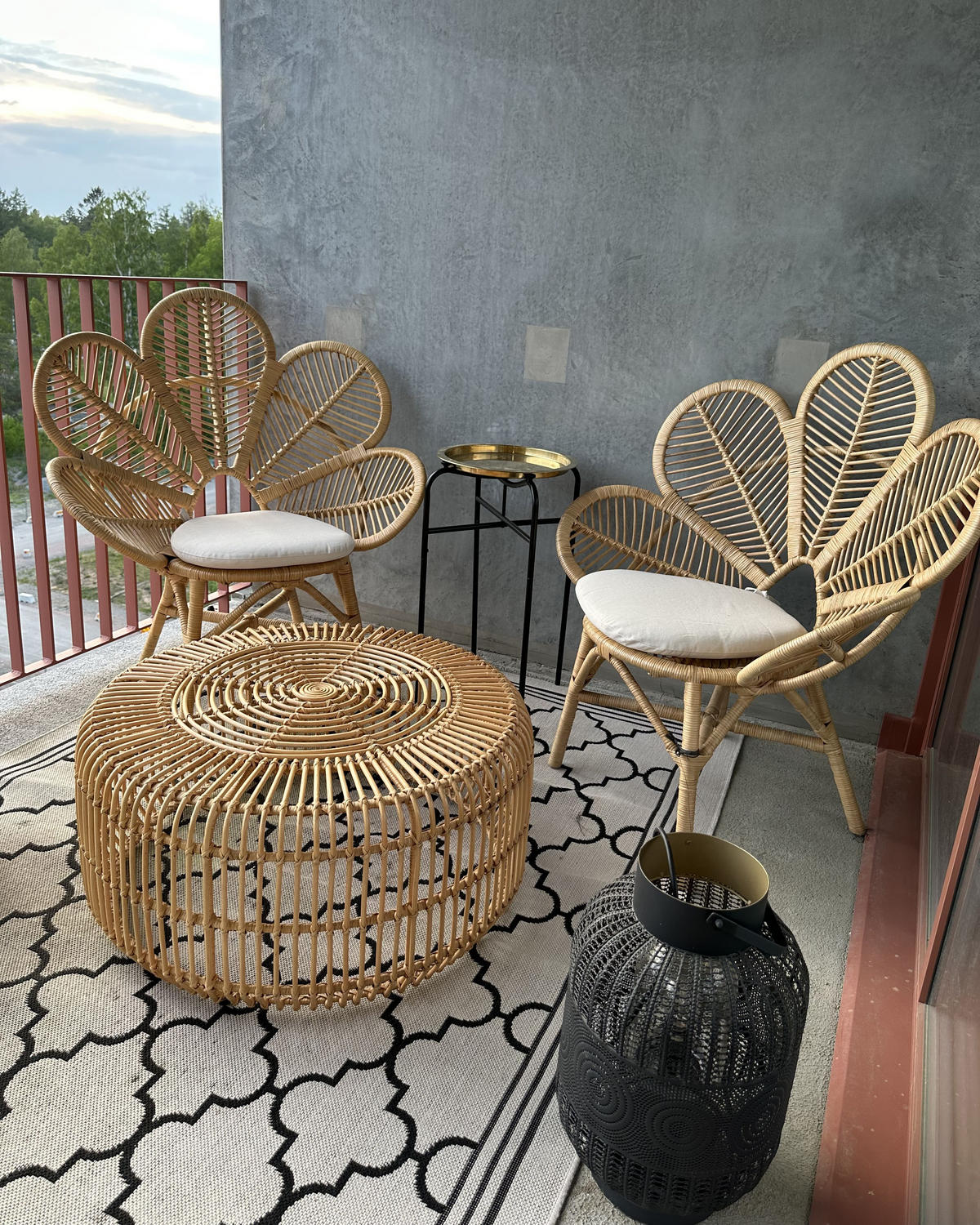 RATTANSTUHL 2er-Set natürlich Auflage beige Pfauform Florentine - Beige/Naturfarben, Naturmaterialien (95/107/68cm) - Beliani