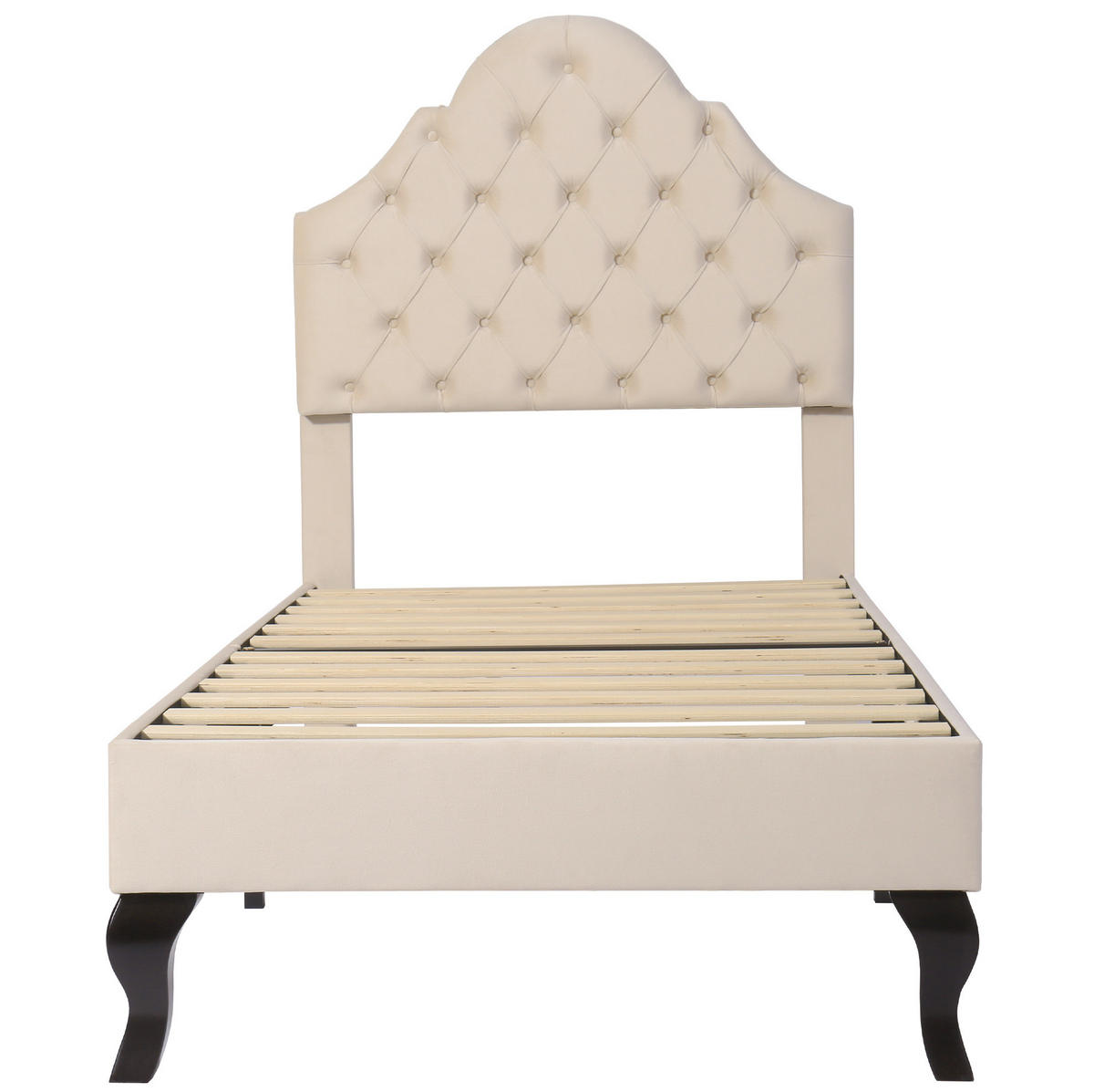 POLSTERBETT 90/200 cm mit Lattenrost und höhenverstellbarem Kopfteil aus Samt, Beige - Beige, Textil (90/200cm) - Redom