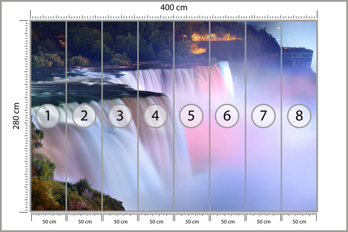 FOTOTAPETE für Wohnzimmer Nebliger Niagara Falls Bäume Natur 400x280 - Violett/Rosa, Papier (400/280cm) - Muralo