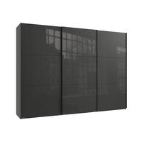 SCHWEBETÜRENSCHRANK 3-türig B300/H216/T65 cm in Anthrazit mit Glasfront inkl. Vollausstattung / 22038 - Anthrazit/Schwarz, Holzwerkstoff/Metall (300/216/65cm) - luma-home