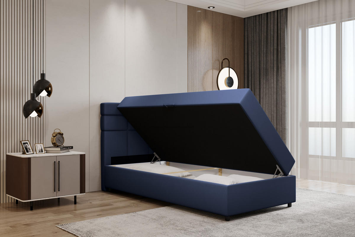 BOXBETT Reve 100 x 200 cm mit Bettkasten und Lattenrost ohne matratze - dunkelblau - Dunkelblau, Holz (100/200cm) - Homesy