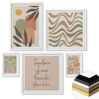 WANDBILDER 5er-Set - 50x50 cm & 20x30 cm & 40x60 cm Weißer Rahmen - Abstrakte Pastellblumen - Weiß, Kunststoff (40/60cm) - ArtPrintCave