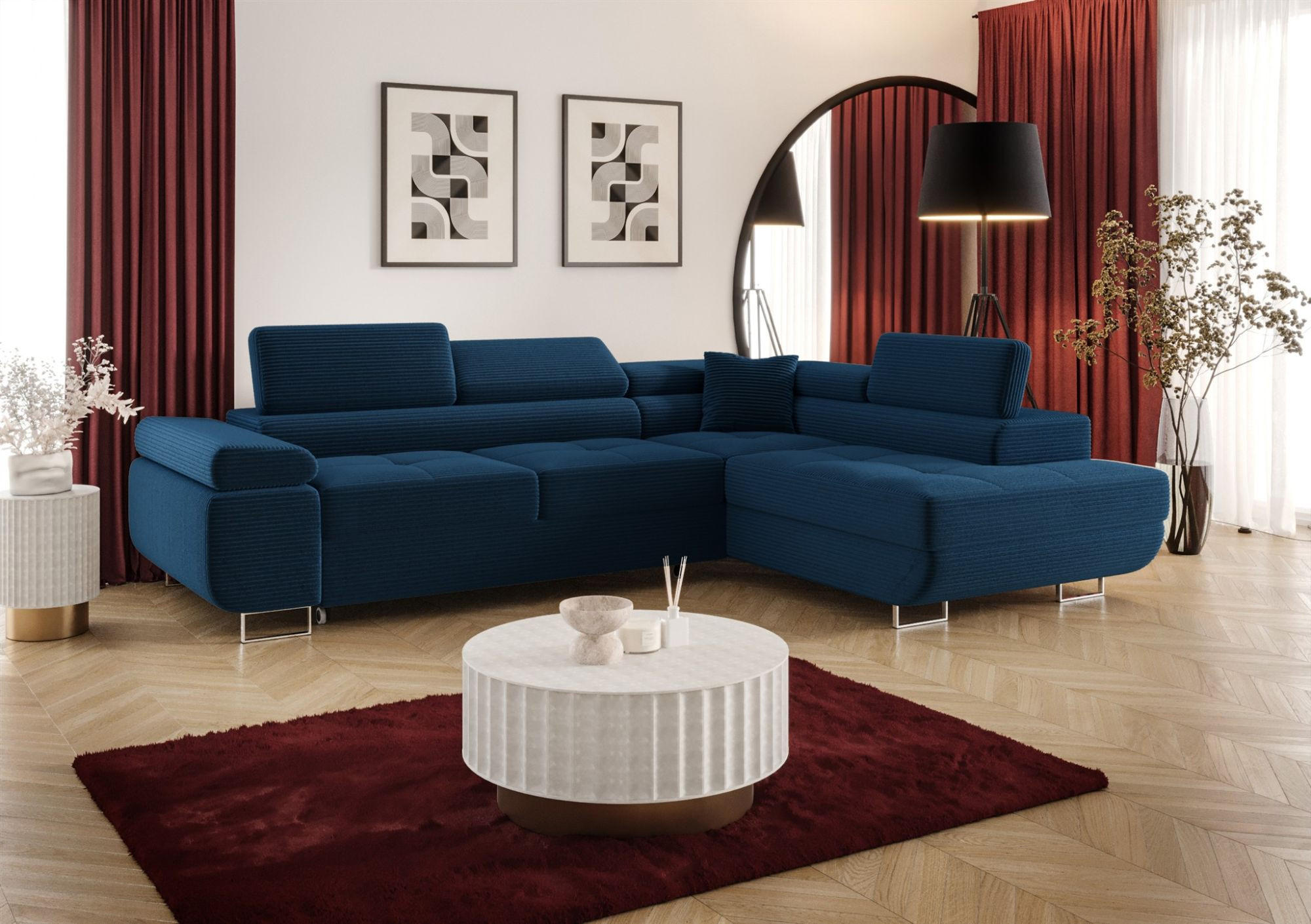 ECKSOFA Monaro Mit Schlaffunktion - Blau, Holzwerkstoff/Textil (275/202cm) - Fun Möbel