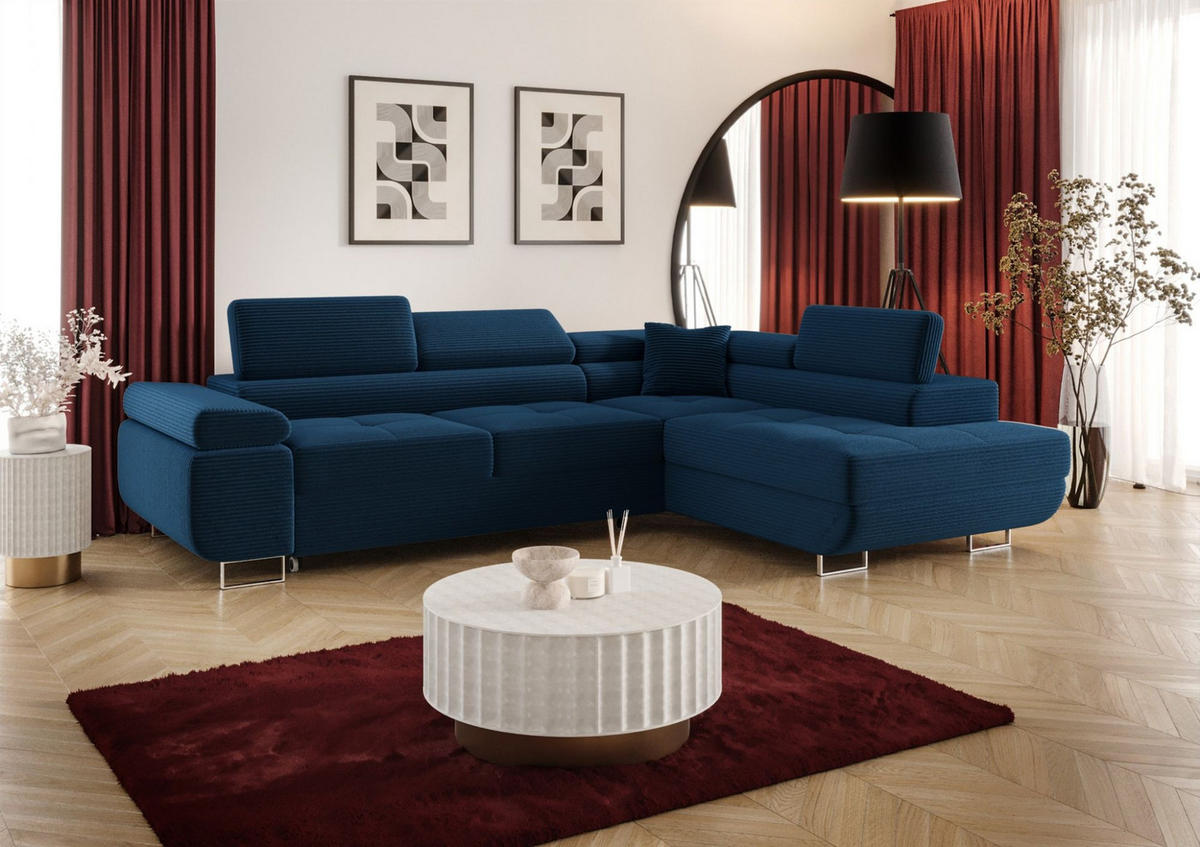 ECKSOFA Monaro Mit Schlaffunktion - Blau, Holzwerkstoff/Textil (275/202cm) - Fun Möbel