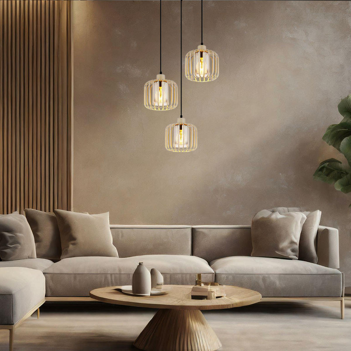 HÄNGELEUCHTE Alfred Metallstabe Sand Beige - Beige, Glas (44/44/120cm) - Globo Lighting