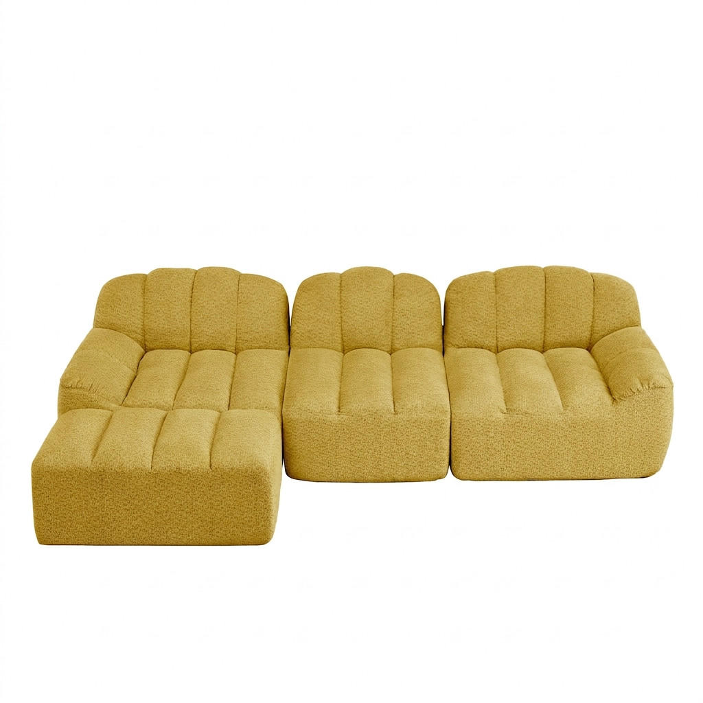 ECKSOFA 288/165/79 cm Gelb Granulatvlies mit 1 Fußhocker - Gelb, Textil (288/165cm) - Oxeza