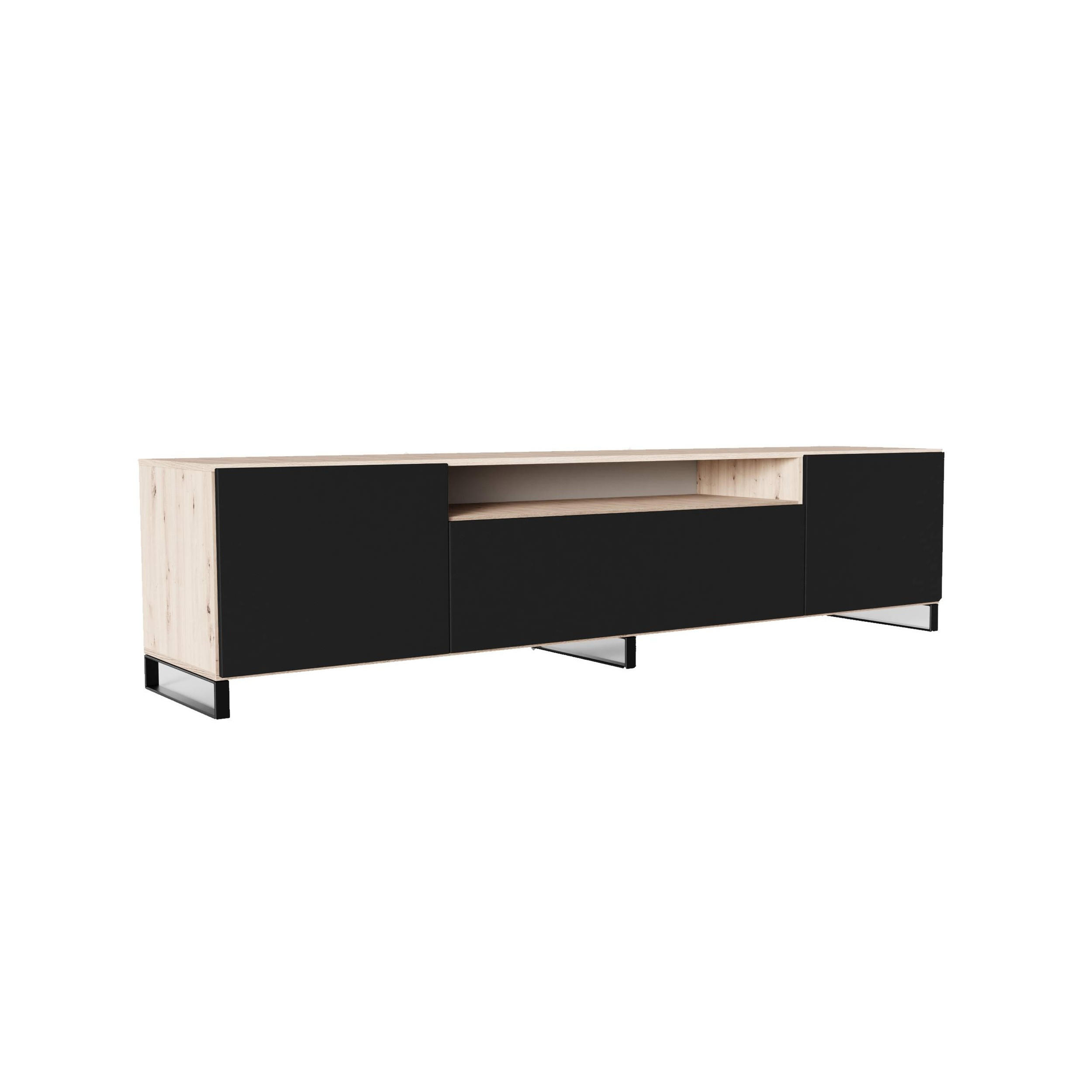 Meblini Tv-Schrank Eiche Artisan, Schwarz 200x53x41 cm