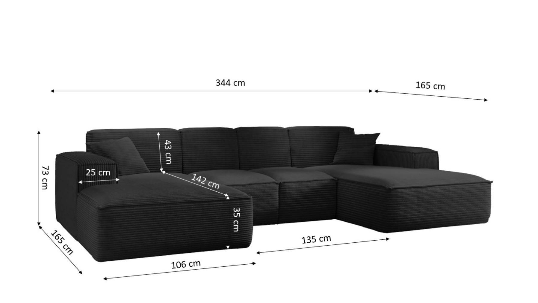Thumbnail - Kaiser Möbel Ecksofa,, Schwarz, Textil, U-Form, 344x165 cm, Reach, Wohnzimmer, Sofas & Couches, Wohnlandschaften, Ecksof...