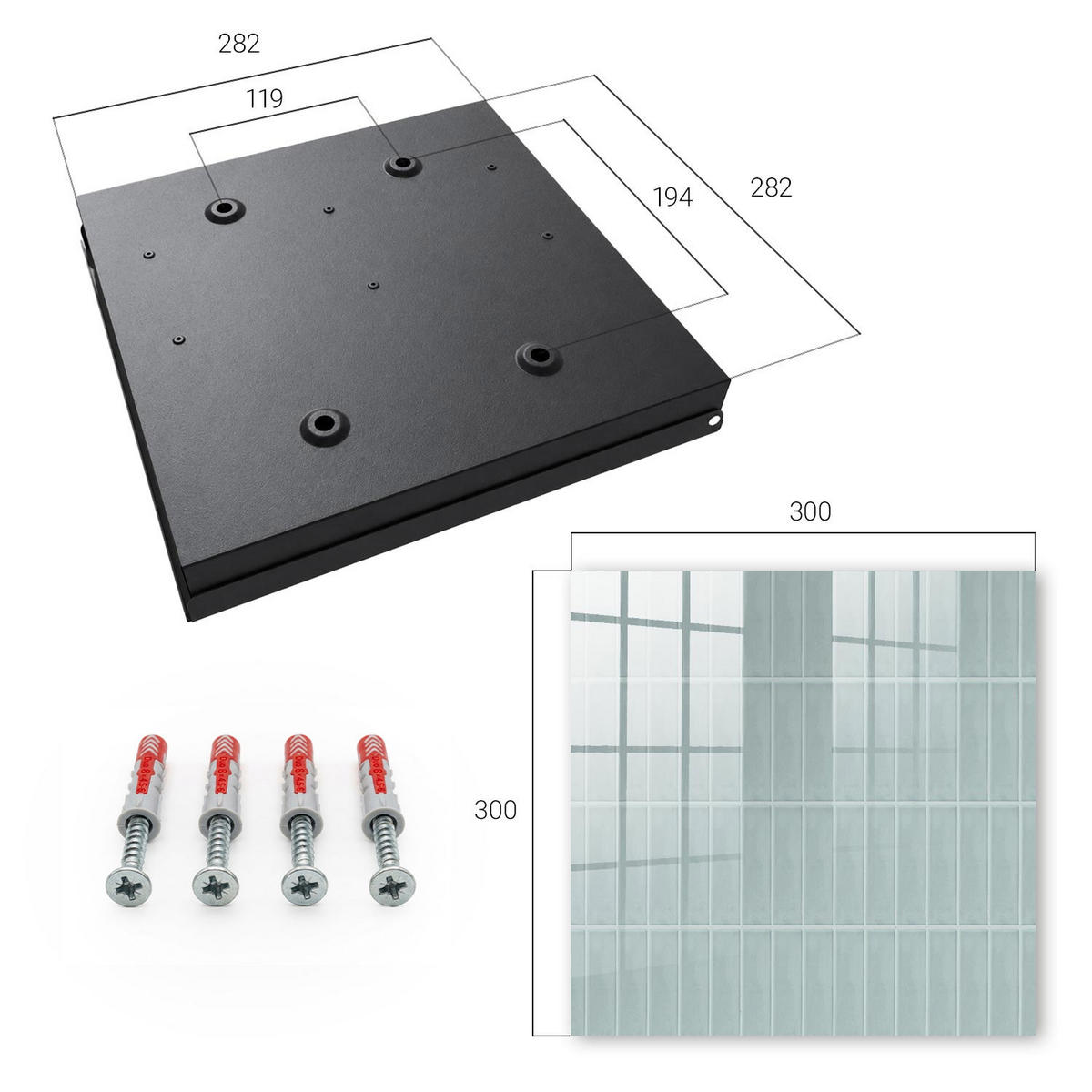 SCHLÜSSELBOX Schwarz 30x30 cm- Türöffnung nach rechts - Zartes Muster - Grau, Metall (30/30/5cm) - TULUP