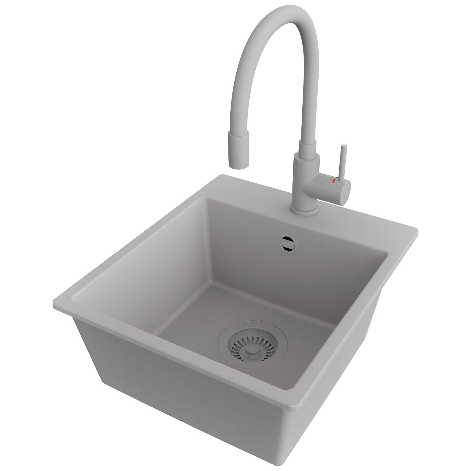 GRANITSPÜLE Riga Easy, 2-er set Grau 38/44 cm 1 Becken + Küchenarmatur 38/14 cm + Ablauf-Set ab 40er Unterschrank - Grau, Kunststoff (38/19/44cm) - Primagran