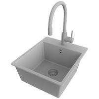 GRANITSPÜLE Riga Easy, 2-er set Grau 38/44 cm 1 Becken + Küchenarmatur 38/14 cm + Ablauf-Set ab 40er Unterschrank - Grau, Kunststoff (38/19/44cm) - Primagran