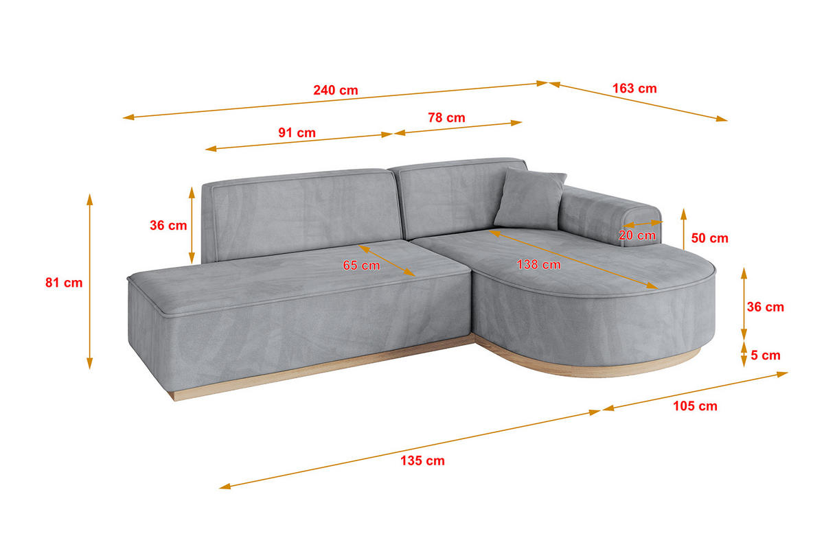 ECKSOFA Ottomane Rechts ARRIO-L1 - 243x171x83 cm Hellgrau - Grau, Holzwerkstoff/Textil (243/171cm) - ALTDECOR
