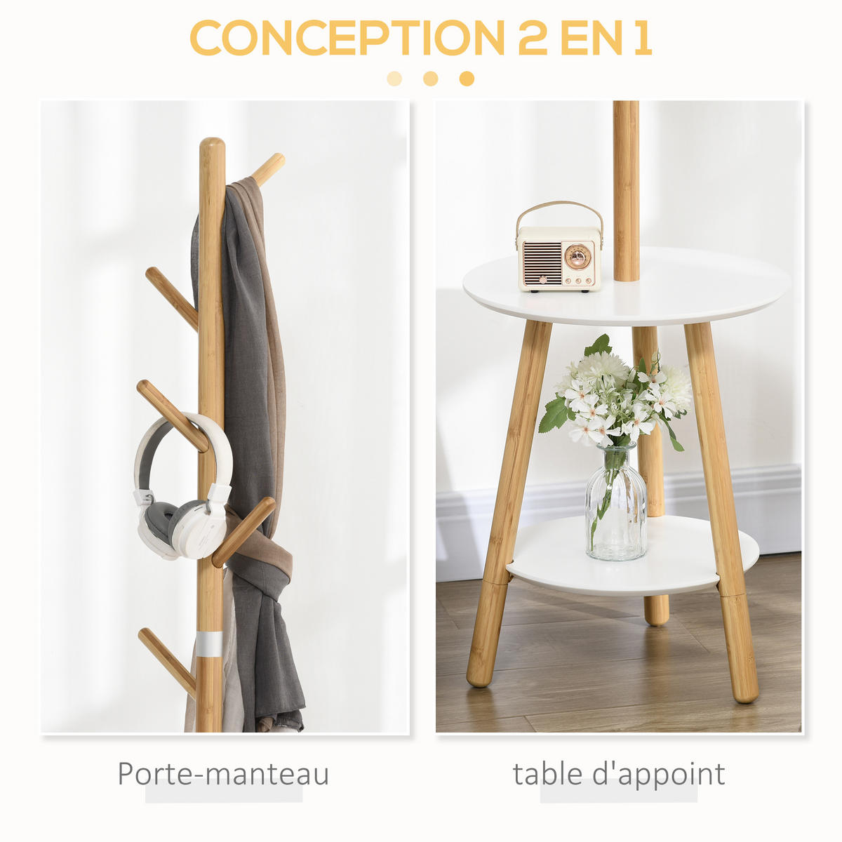 GARDEROBENSTÄNDER DE-17165 5 Haken & 2 Ablagen Natur - Naturfarben, Naturmaterialien (39.5/171/39.5cm) - ComfortXL