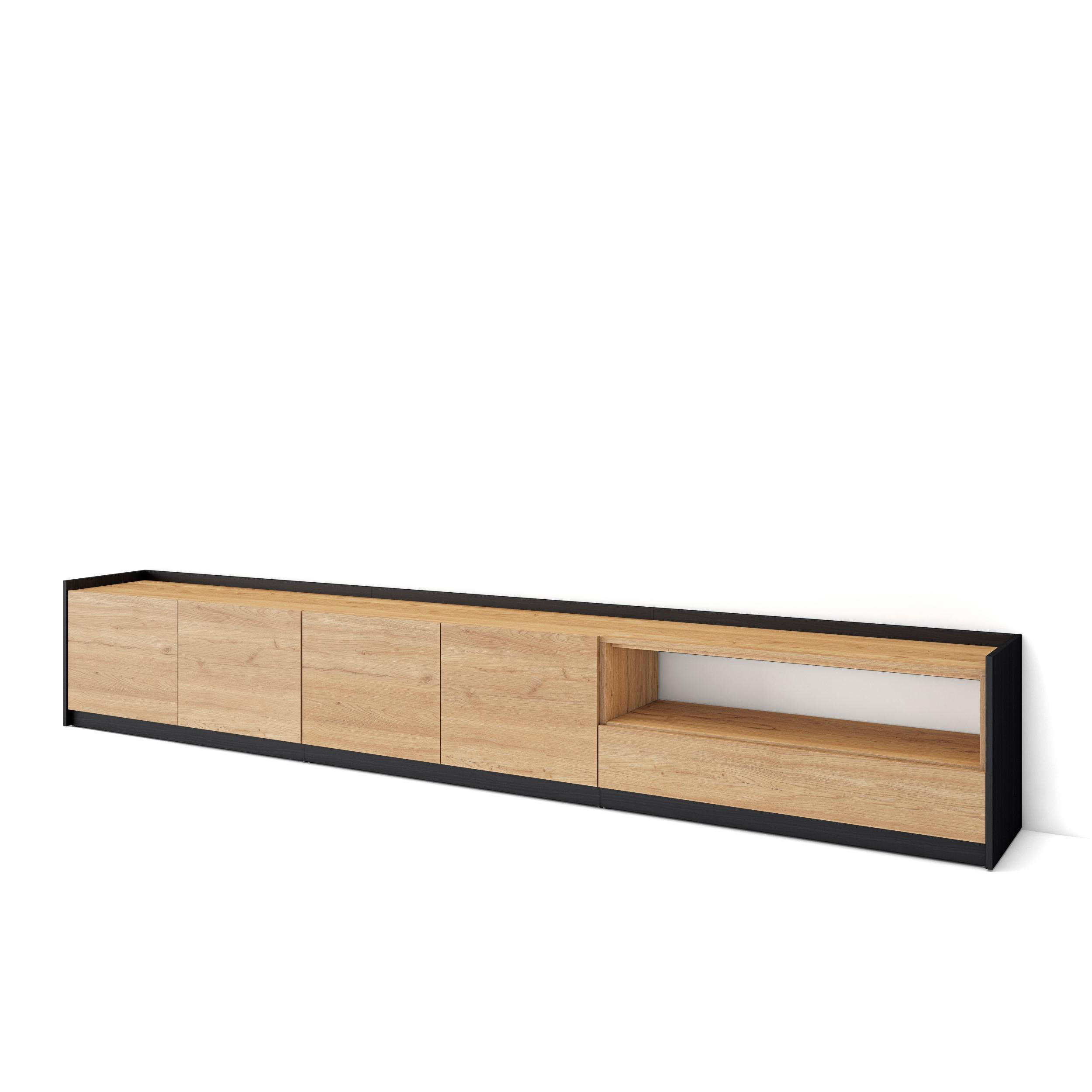 TV-SCHRANK, Lowboard, Eiche Schwarz, 310/37/50cm - Eichefarben, Holzwerkstoff (310/50/37cm) - Skraut Home