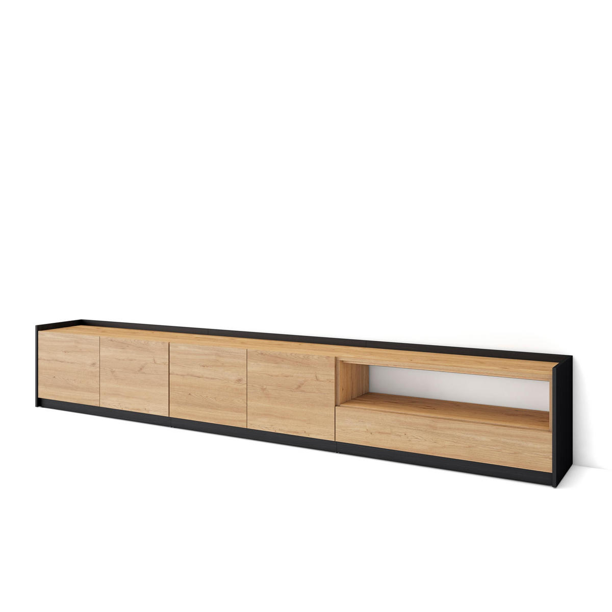 TV-SCHRANK, Lowboard, Eiche Schwarz, 310/37/50cm - Eichefarben, Holzwerkstoff (310/50/37cm) - Skraut Home
