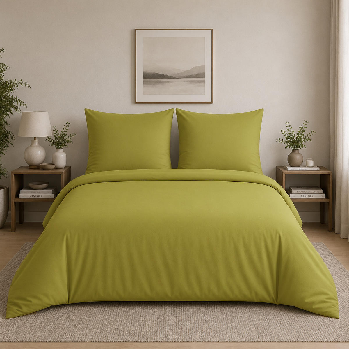 BETTWÄSCHE 3-teilig 200/200 cm UNI PISTAZIENGRUN - Olivgrün, Textil (200/200cm) - ROLFNERS