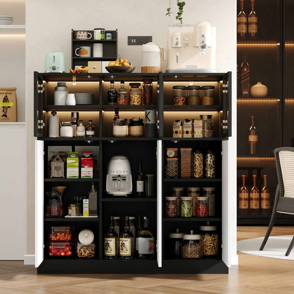 SIDEBOARD in Schwarz-Weiß 100x40x105 cm mit 6 Türen und LED-Beleuchtung - Schwarz, Holzwerkstoff (40/105/100cm) - IVMEU
