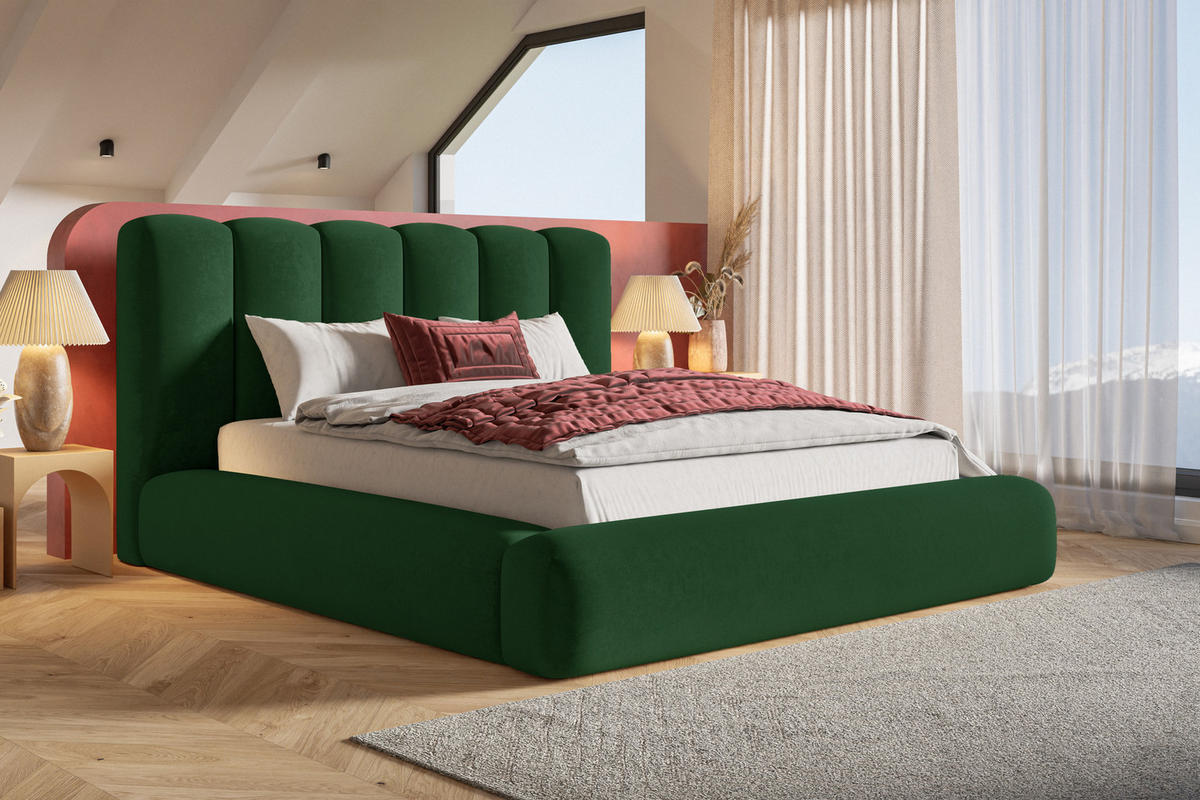 DOPPELBETT 160x200 cm Lumaro mit Dicker Schaum und Bettkasten, Grün - Grün, Holz/Textil (160/200cm) - Emporius