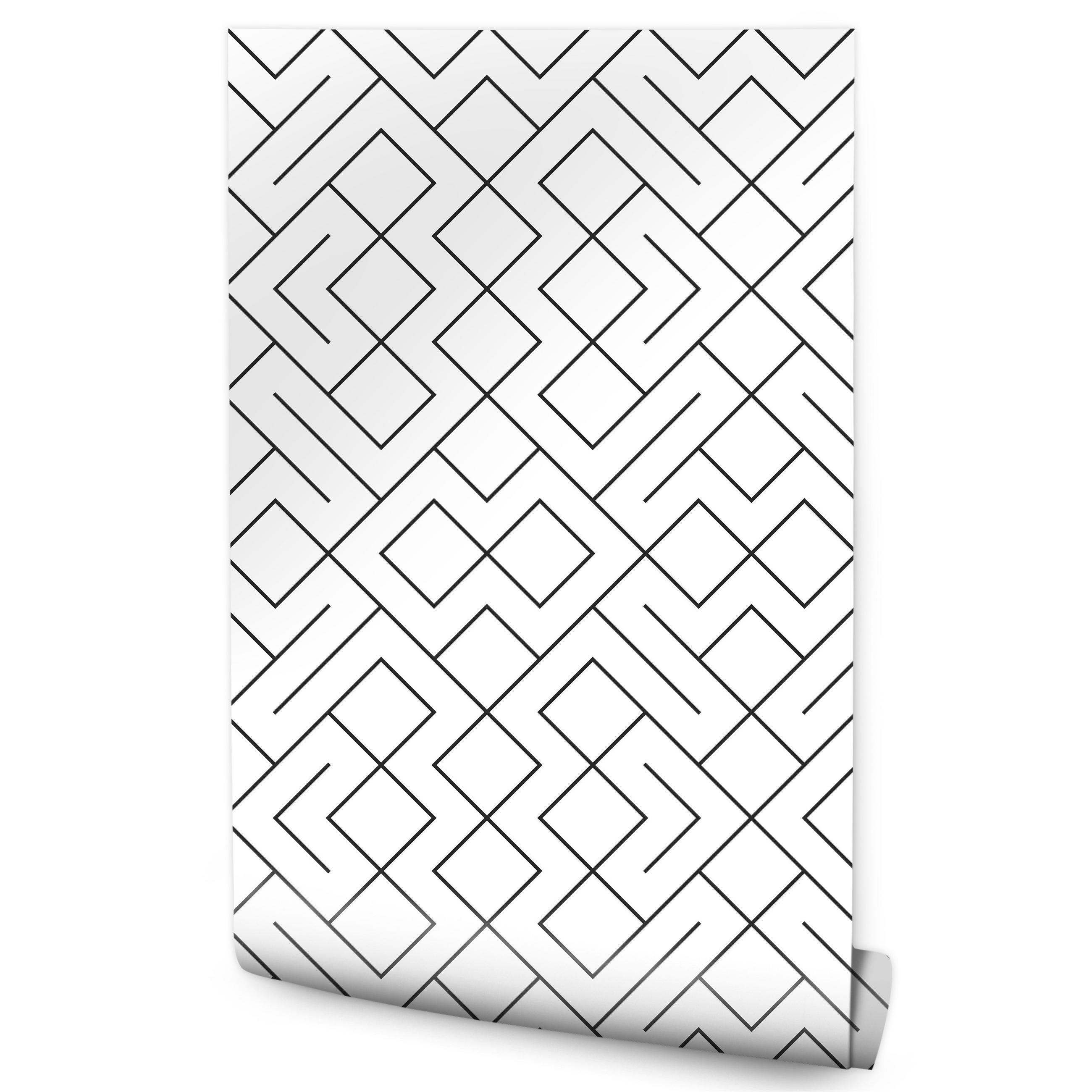 VLIESTAPETE Geometrische Linien – Schwarz, Weiß – 50x1000 cm - Schwarz/Weiß, Papier (50/1000cm) - Muralo