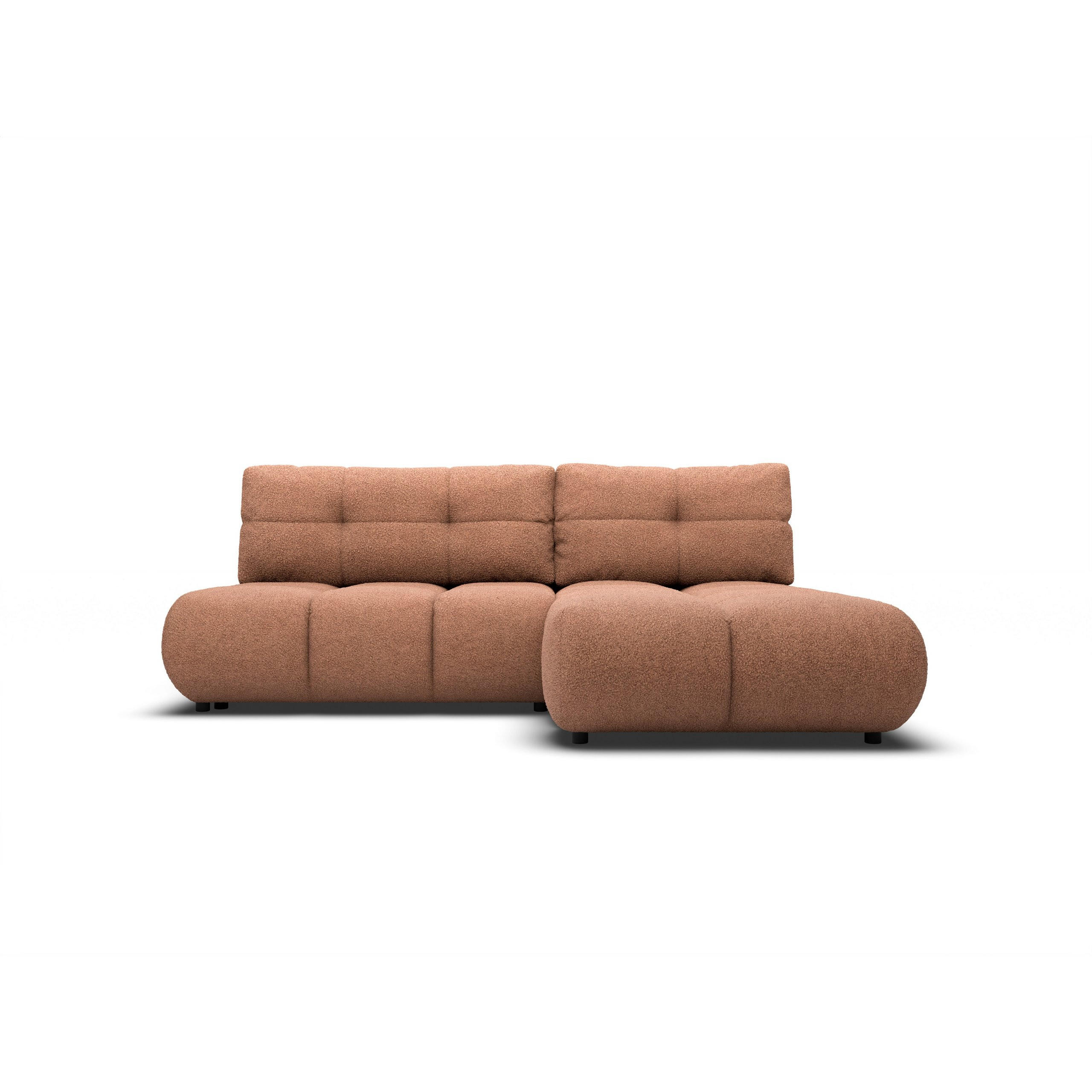 ECKSOFA CORSO R-S Orange Boucle-Stoff mit Schlaffunktion - Orange, Holz (230/177cm) - MASSENO