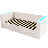 TAGESBETT aus Samt 90x200 cm Beige mit LED-Beleuchtung, hydraulischem Stauraum und Lattenrost - Beige, Textil (90/200cm) - Modfu