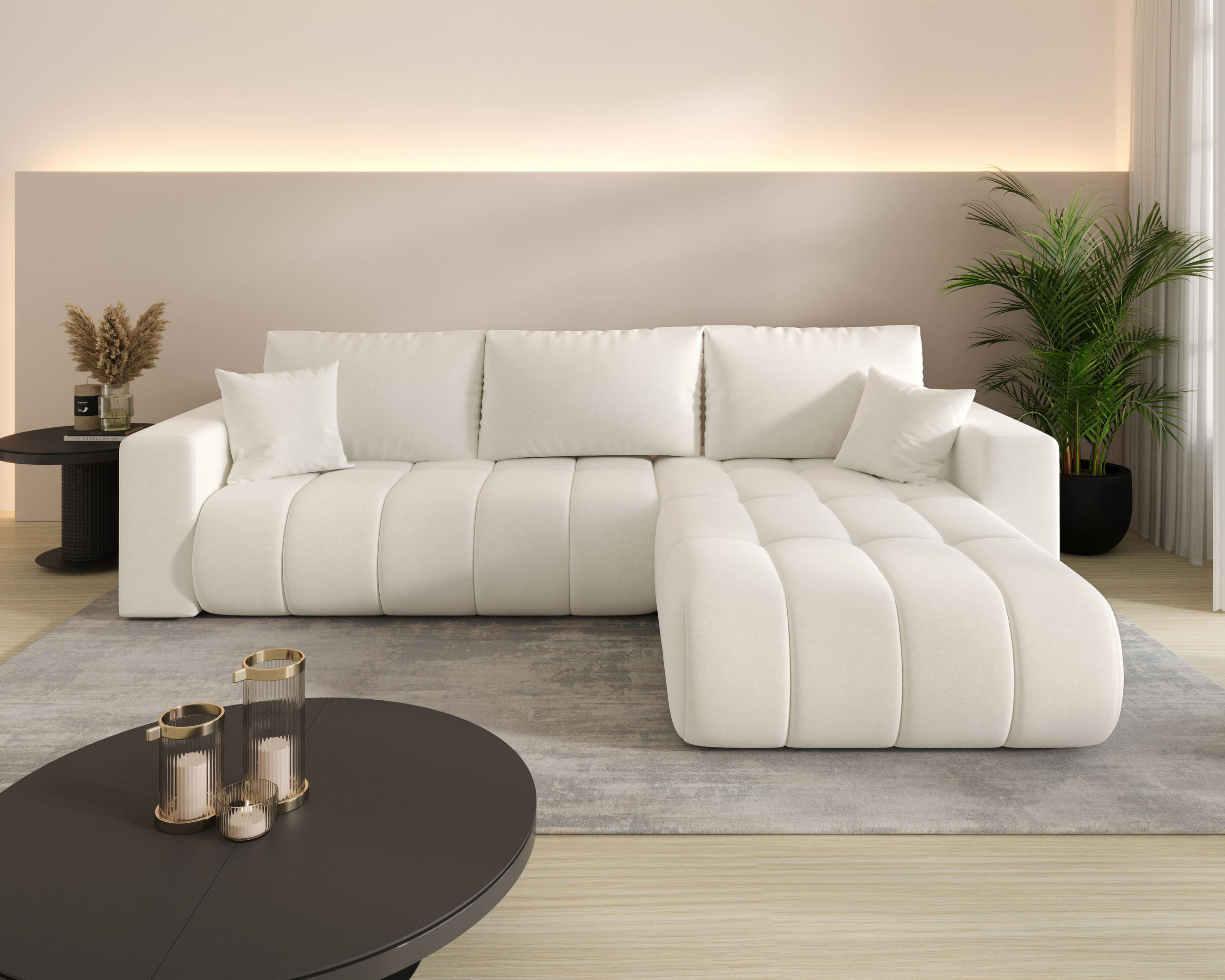 ECKSOFA ARDEN Samt ECRU L - Rechts - Ecru, Textil (280/175cm) - Luxkor24