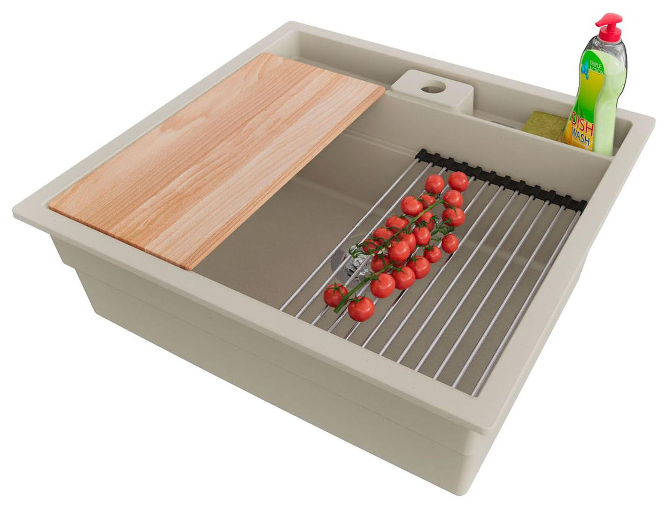 SPÜLBECKEN Bergen Pocket, 2-er set Beige 56/54 cm 1 Becken + Ablauf-Set + Küchenzubehörset ab 60er Unterschrank - Chromfarben/Beige, Kunststoff (56/20/54cm) - Primagran