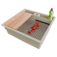 SPÜLBECKEN Bergen Pocket, 2-er set Beige 56/54 cm 1 Becken + Ablauf-Set + Küchenzubehörset ab 60er Unterschrank - Chromfarben/Beige, Kunststoff (56/20/54cm) - Primagran