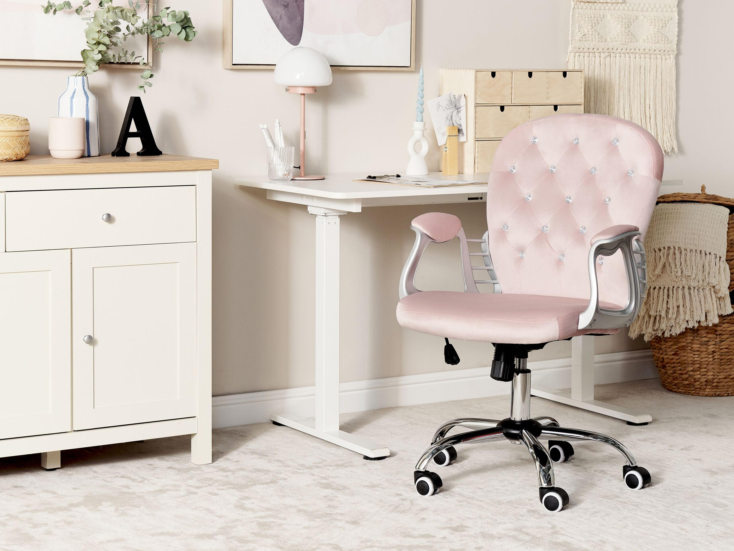 BÜROSTUHL Samtstoff Rosa Princess - Pink, Textil/Metall (60/98/60cm) - Beliani