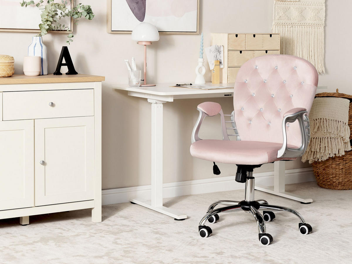 BÜROSTUHL Samtstoff Rosa Princess - Pink, Textil/Metall (60/98/60cm) - Beliani