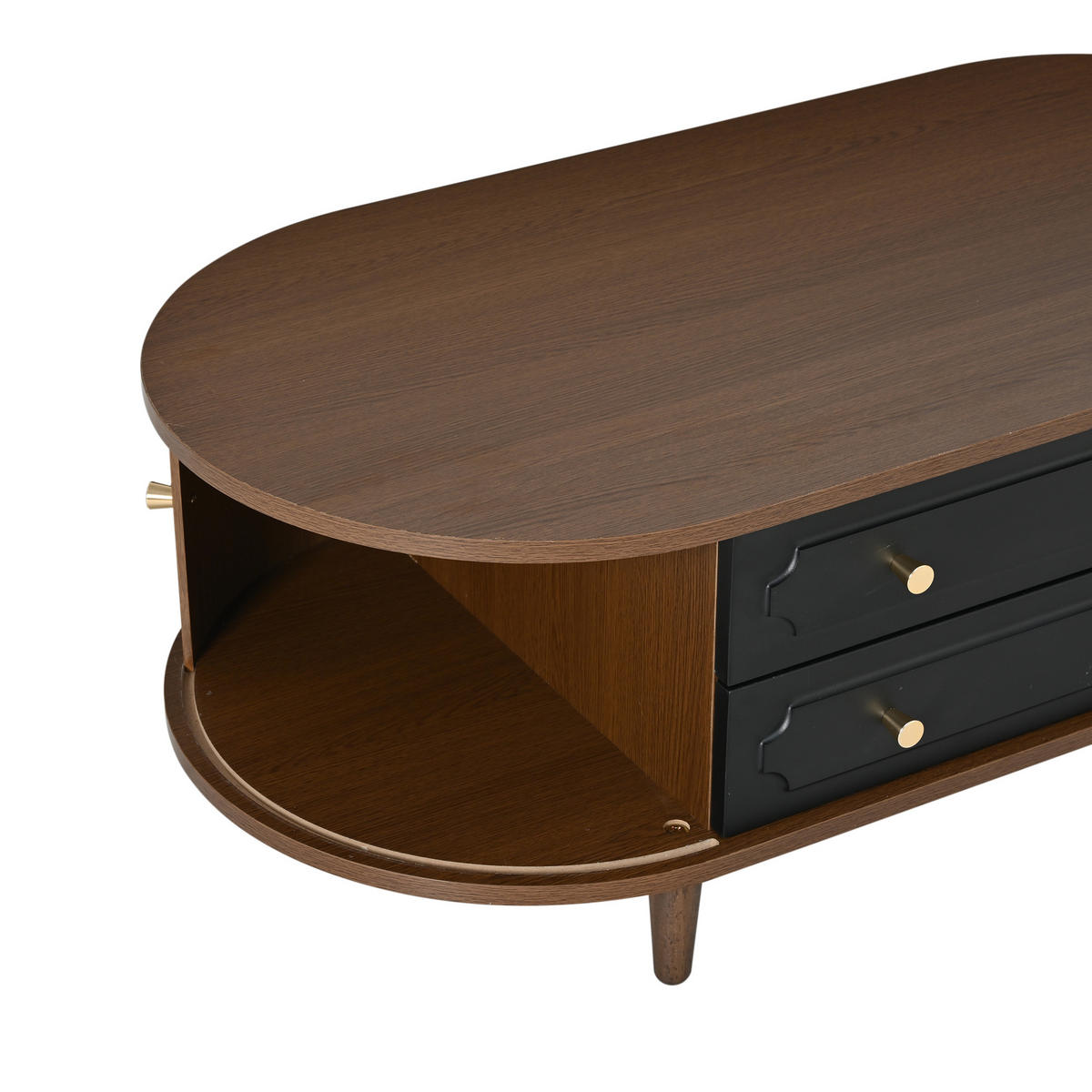 COUCHTISCH in Schwarz und Walnussfarben mit Schubladen für Wohnzimmer, B100/T50/H36 cm - Walnussfarben/Schwarz, Holzwerkstoff (50/100/36cm) - STILVORA