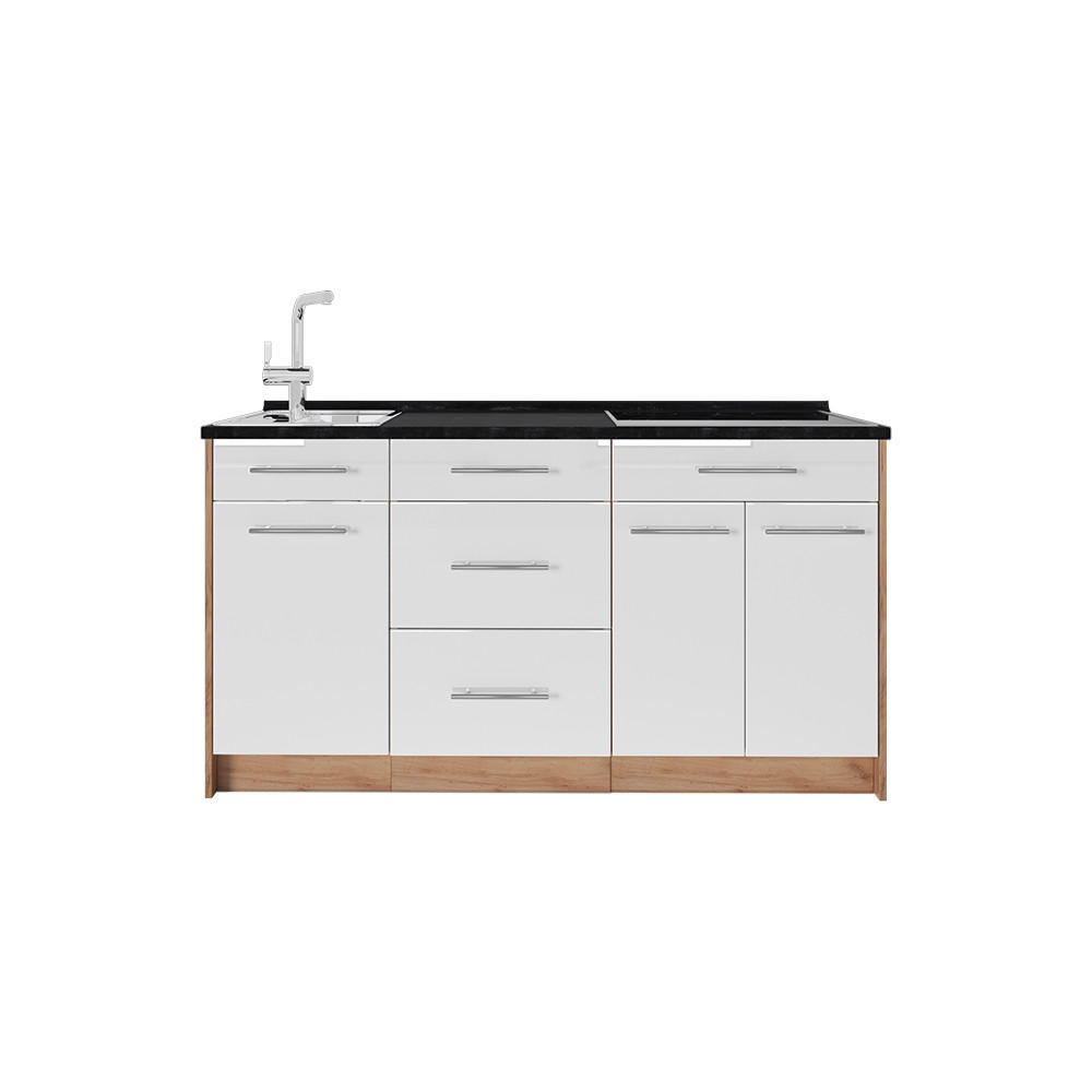 KÜCHENBLOCK Fame-Line, Weiß Hochglanz, 150 cm, AP Anthrazit - Honigeiche/Weiß Hochglanz, Holzwerkstoff (150/82/60cm) - Vicco