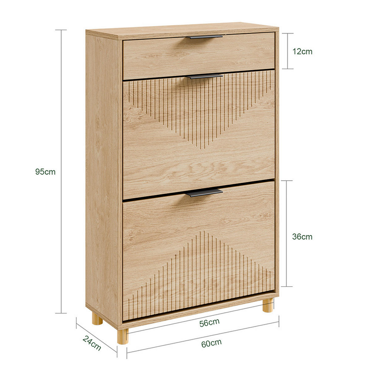 SCHUHSCHRANK mit einer Schublade 60x24x95cm Modern - Eichefarben, Fell (24/95/60cm) - SoBuy
