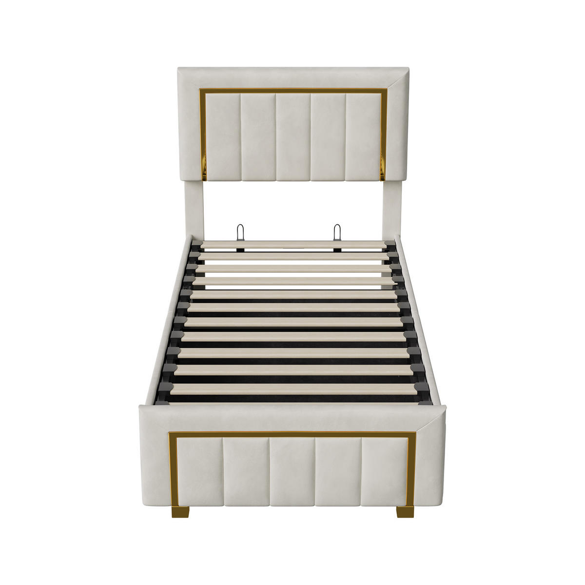 POLSTERBETT 90x200 cm mit Stauraum Kopfteil und Lattenrost Beige - Beige, Holzwerkstoff (90/200cm) - Novahome