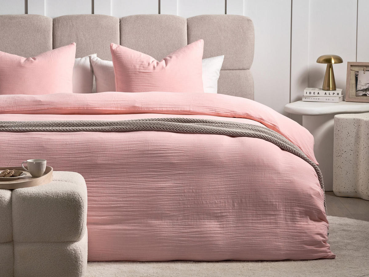 BETTWÄSCHE-SET 200/200 cm Baumwollmusselin Pastellrosa Sumner - Pink, Textil (200/200cm) - Beliani