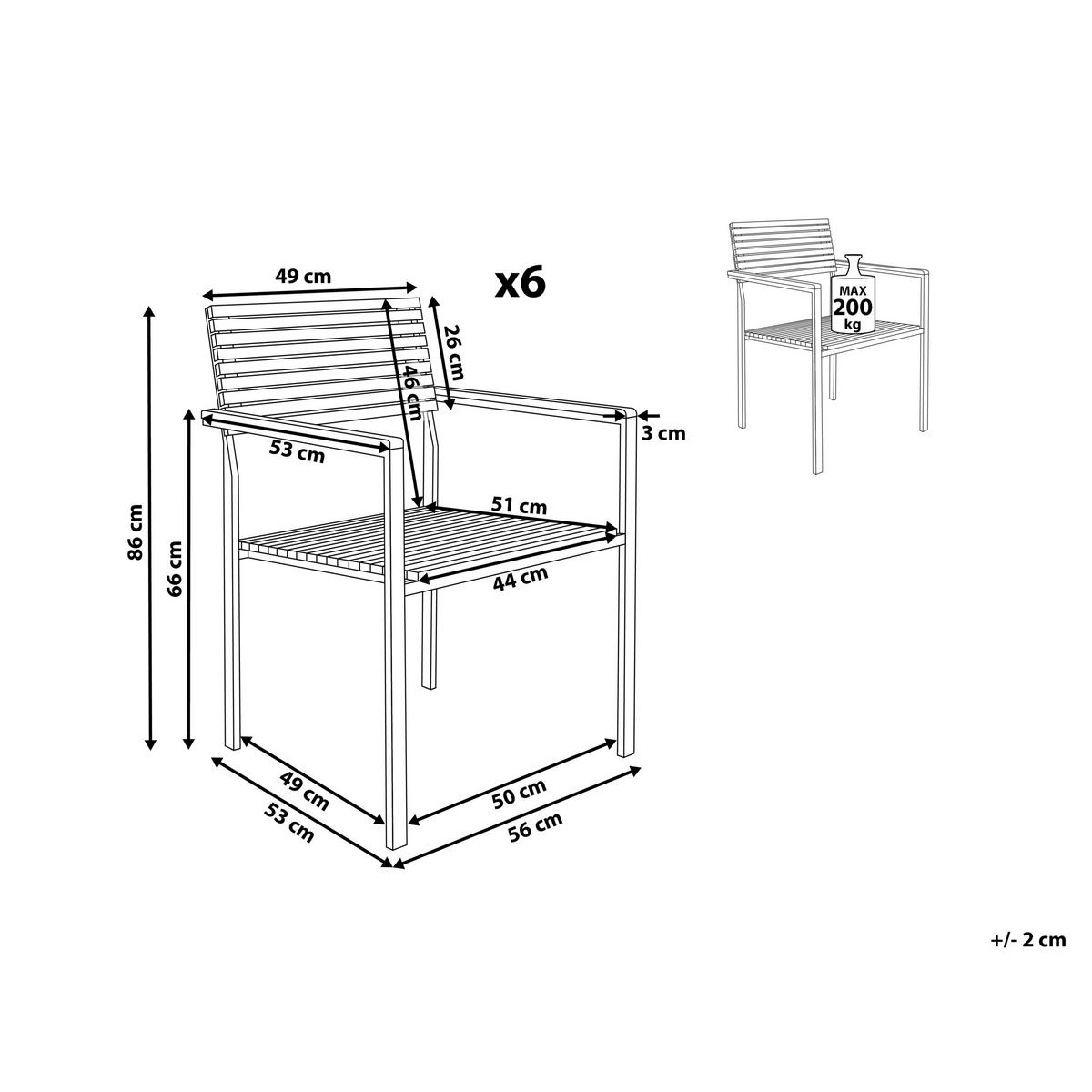 GARTENSTUHL 6er-Set Braun Viareggio - Silberfarben/Braun, Holz (50/86/50cm) - Beliani