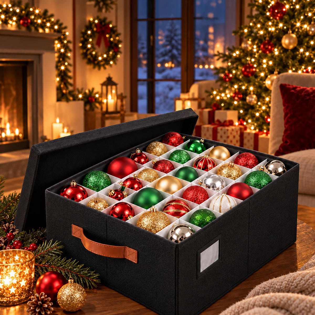 AUFBEWAHRUNGSBOX Schwarz für Weihnachtskugeln 96 Fächer - Schwarz, Wellpappe/Kunststoff (66.5/26/33cm) - Relaxdays