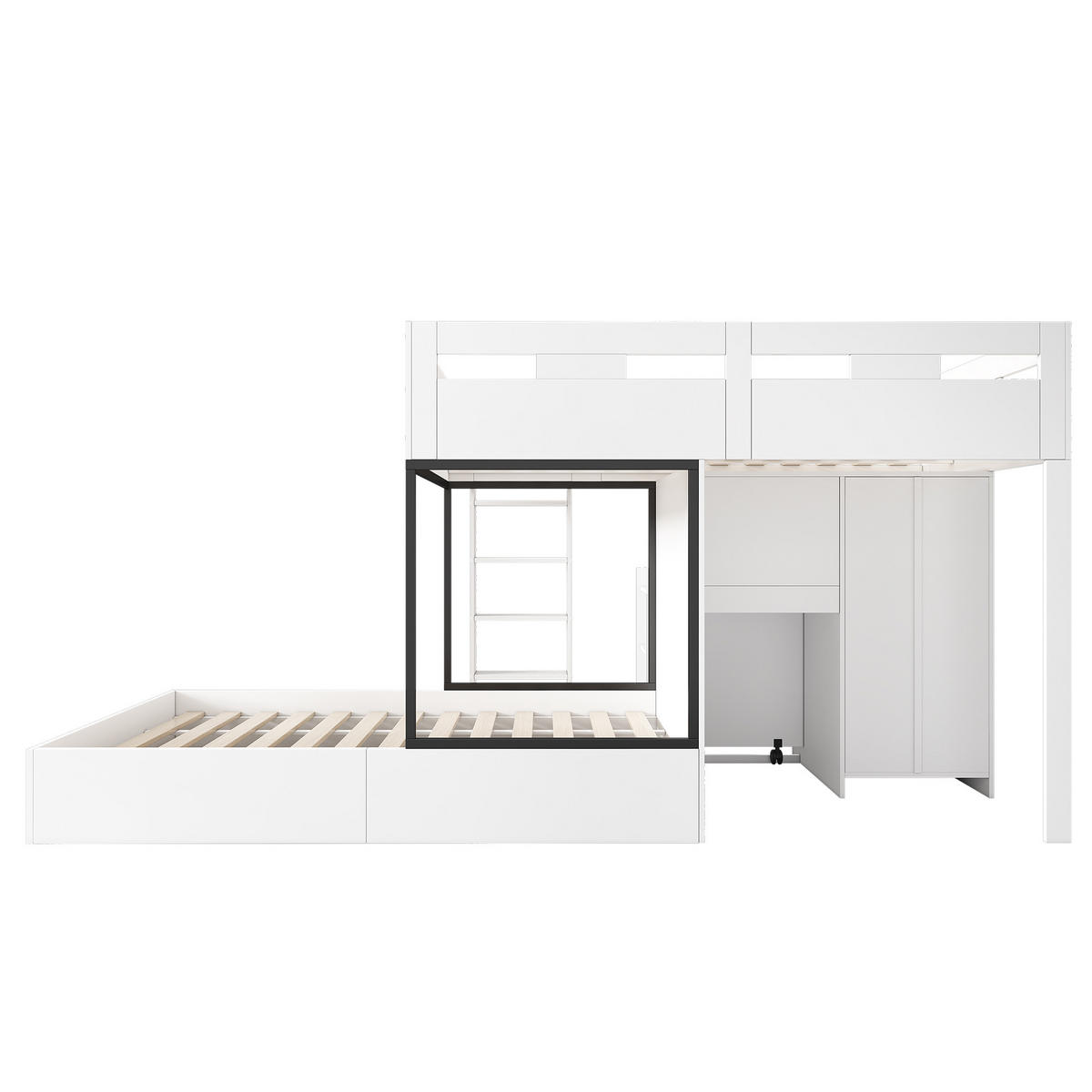 ETAGENBETT 90/200 cm DE-00479, in Weiß, ausziehbarem Schreibtisch und Garderobe - Weiß, Holzwerkstoff (90/200cm) - ComfortXL