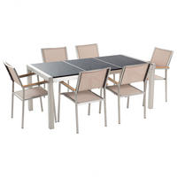 GARTENMÖBEL SET 6-Sitzer Naturstein schwarz poliert beige Grosseto - Beige/Silberfarben, Metall - Beliani