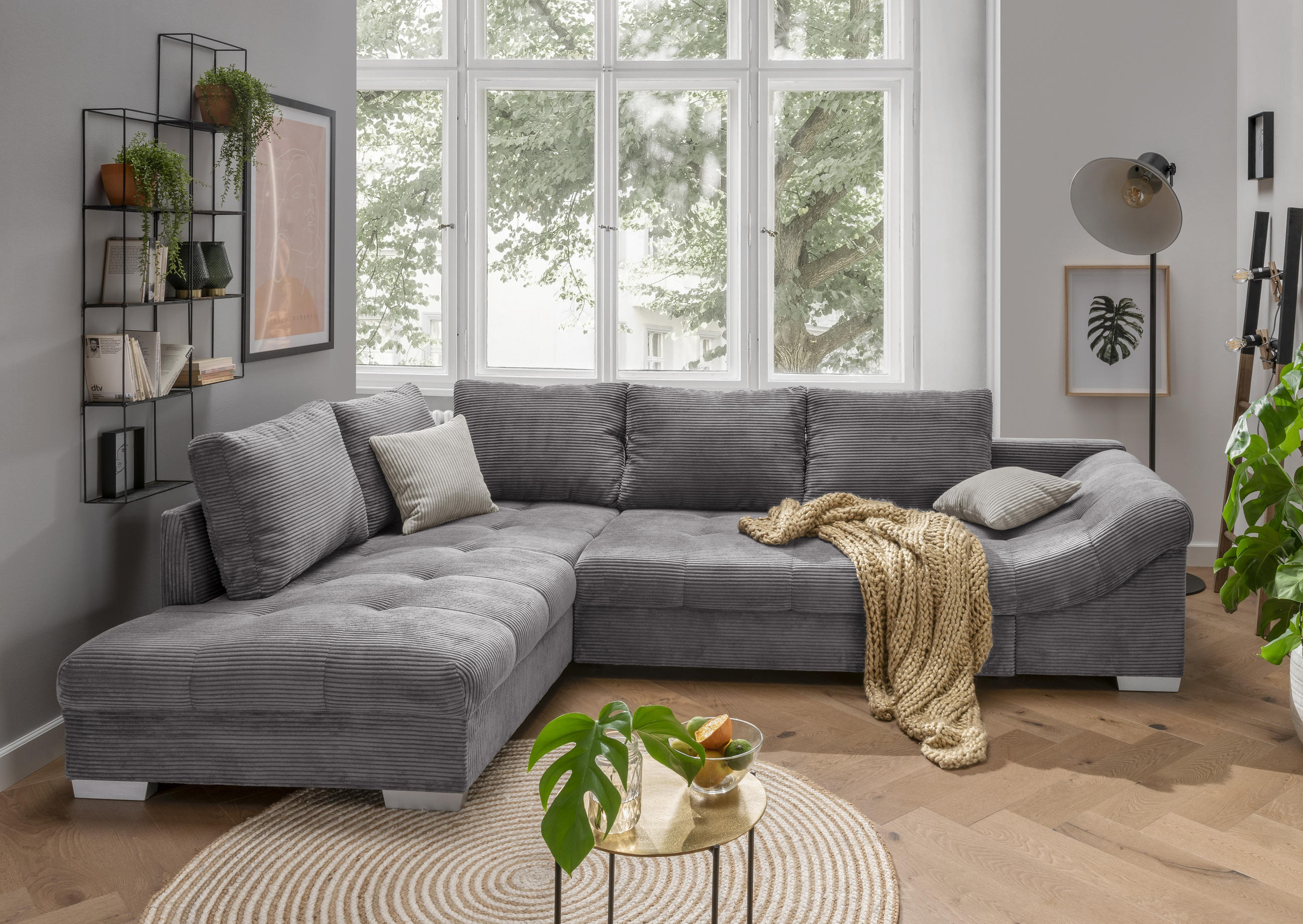 Thumbnail - luma-home Ecksofa, Grau, Textil, 4-Sitzer, Füllung: Polyurethan (Pur), Ottomane links,L-Form, 298x202 cm, Wohnzimmer, So...