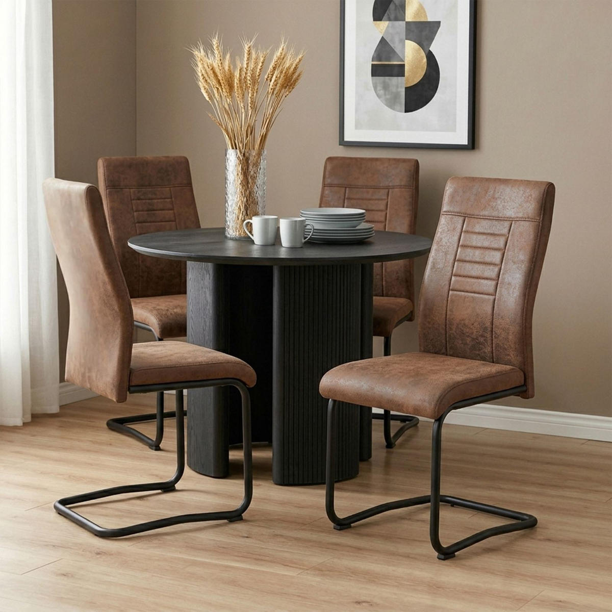 ESSZIMMERSTUHL ALBA 4er-Set Vintage/schwarz - Dunkelbraun/Schwarz, Textil (43/98/60cm) - CARO-Möbel