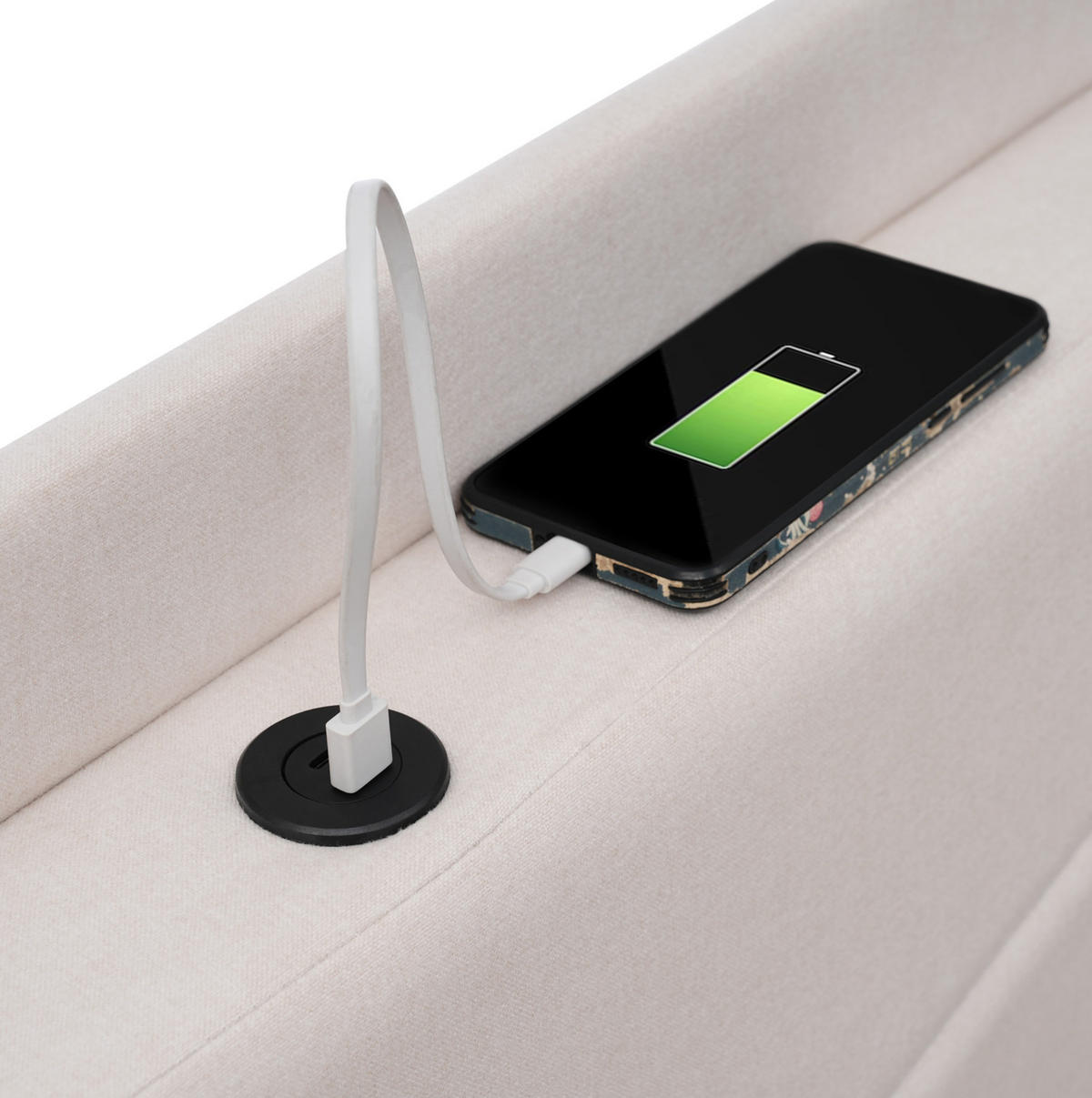 POLSTERBETT mit Bettkasten, USB und Matratze 140 x 200 cm Beige - Beige, Metall (140/200cm) - Beauniv