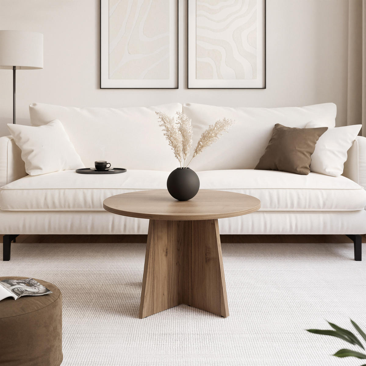 BELLAGIO – větší konferenční stolek Ø 75 cm, ořech Royal - kašmírová, kompozitní dřevo (75/75/47cm) - Idohome