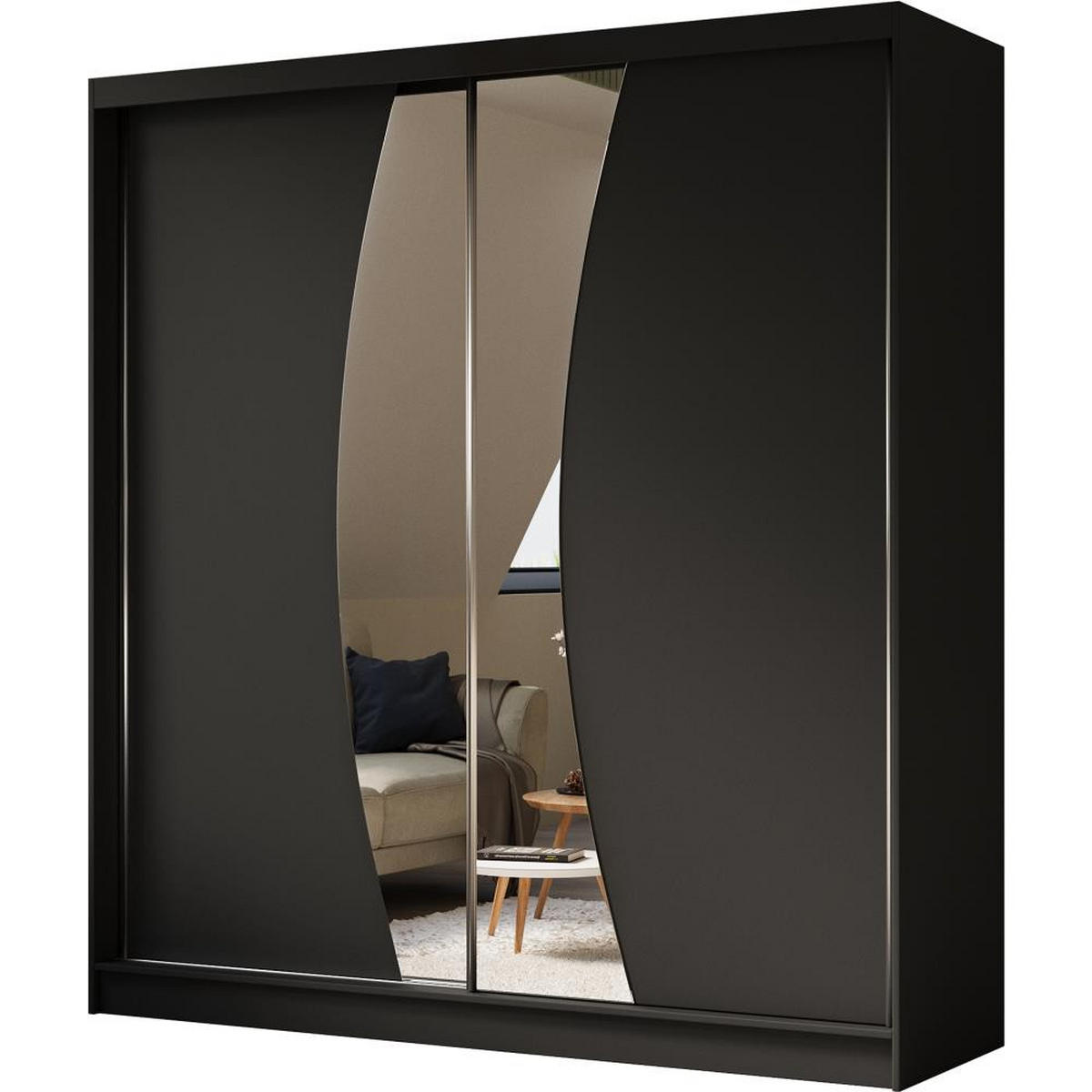 SCHWEBETÜRENSCHRANK Vox 200/216/61 schwarz mit Spiegel und Schubladen - Schwarz, Holzwerkstoff (200/216/61cm) - Beautysofa