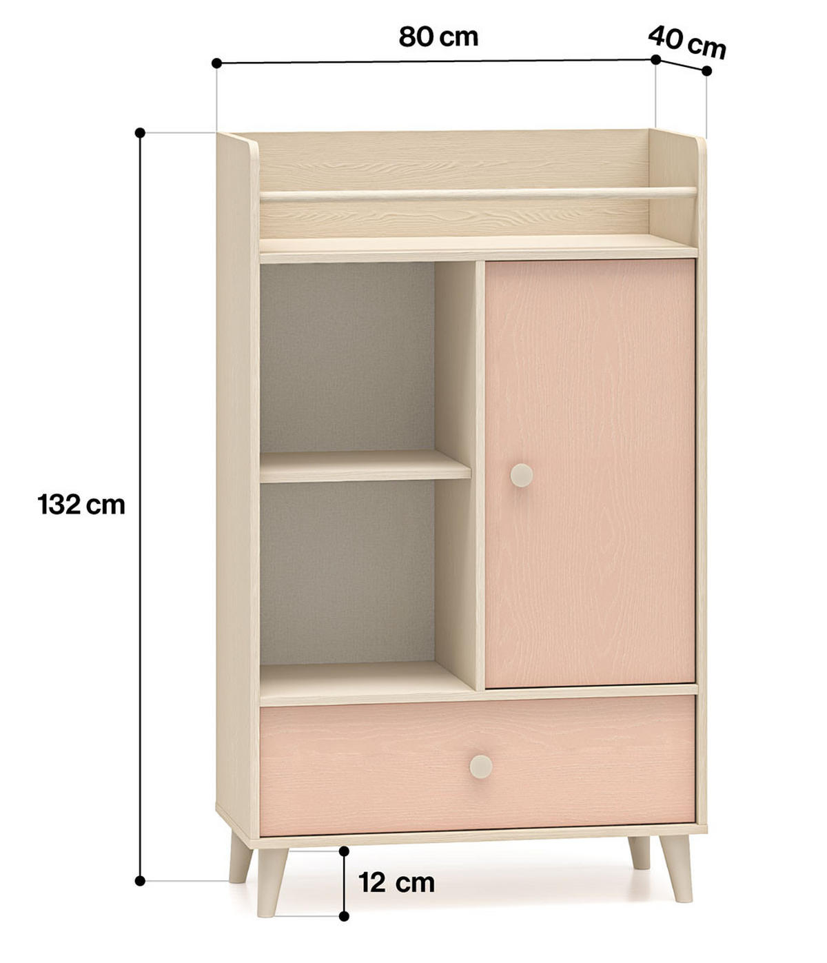KOMMODE Mevel Wüstensand / Millennial Pink 80 / 40 / 132cm - Pink, Holz/Holzwerkstoff (80/132/40cm) - Feldmann-Wohnen