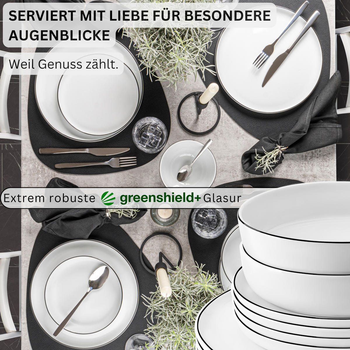 KOMBISERVICE MARLO BLACK RIM - 30 teilig aus Porzellan - Weiß, Keramik (27/8.2/27cm) - Sänger
