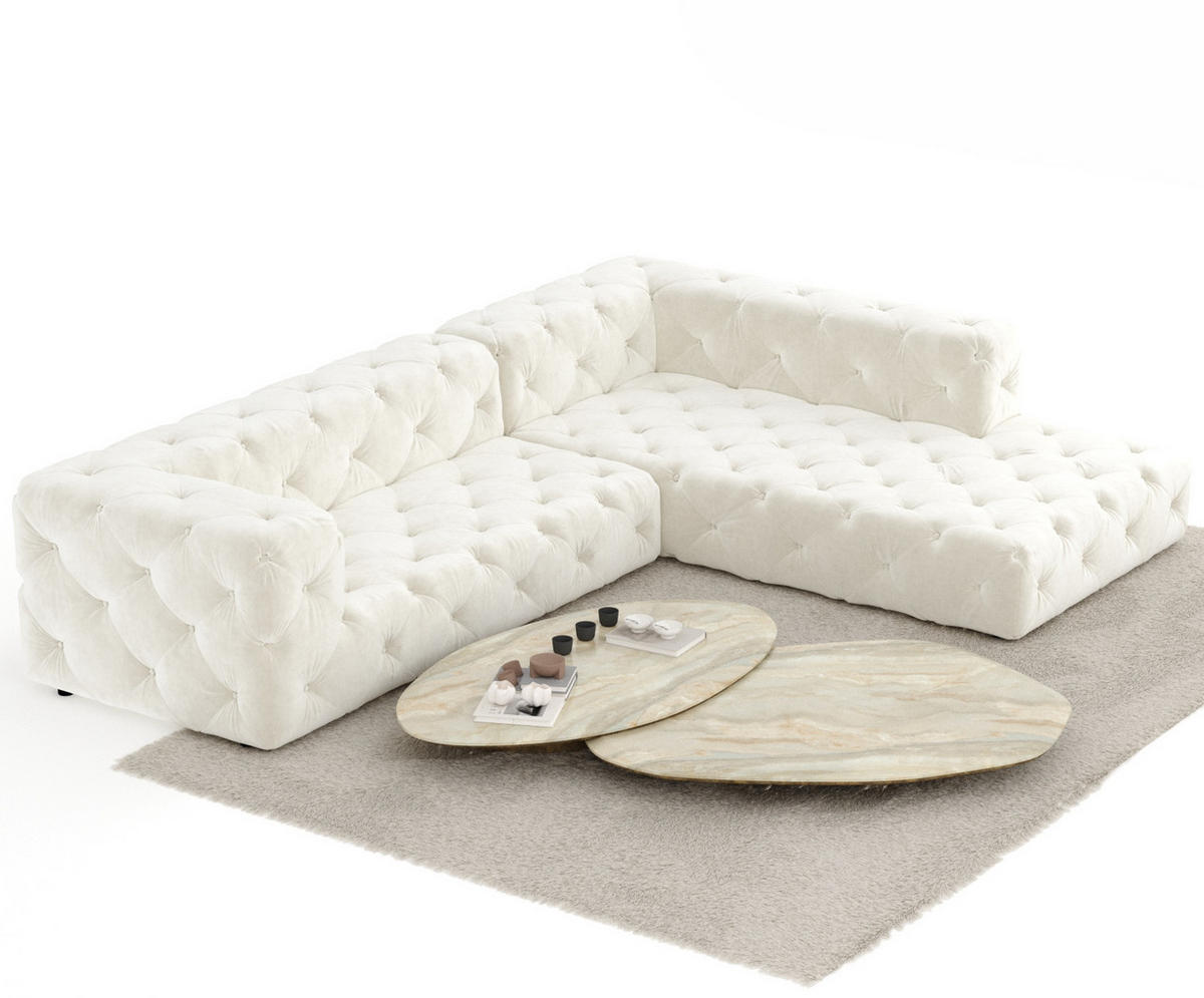 ECKSOFA Cosimo Creme Samtstoff - Creme/Schwarz, Holz/Holzwerkstoff (325/228cm) - Maison de Reve