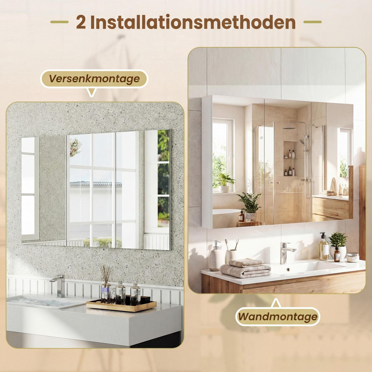 BAD-SPIEGELSCHRANK mit 3 Türen weiß - Weiß, Holzwerkstoff (87/12.5/65cm) - COSTWAY
