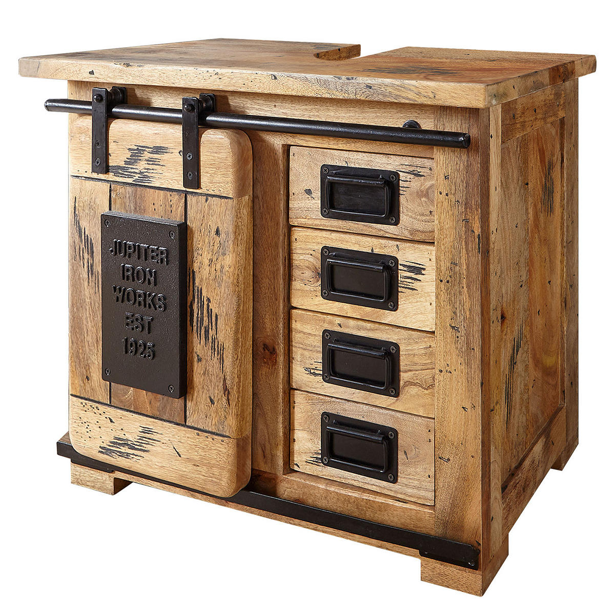 WASCHBECKENUNTERSCHRANK - Mango massiv / Eisen - Mango / Schwarz - Braun, Holz/Metall (70/60/40cm) - home24